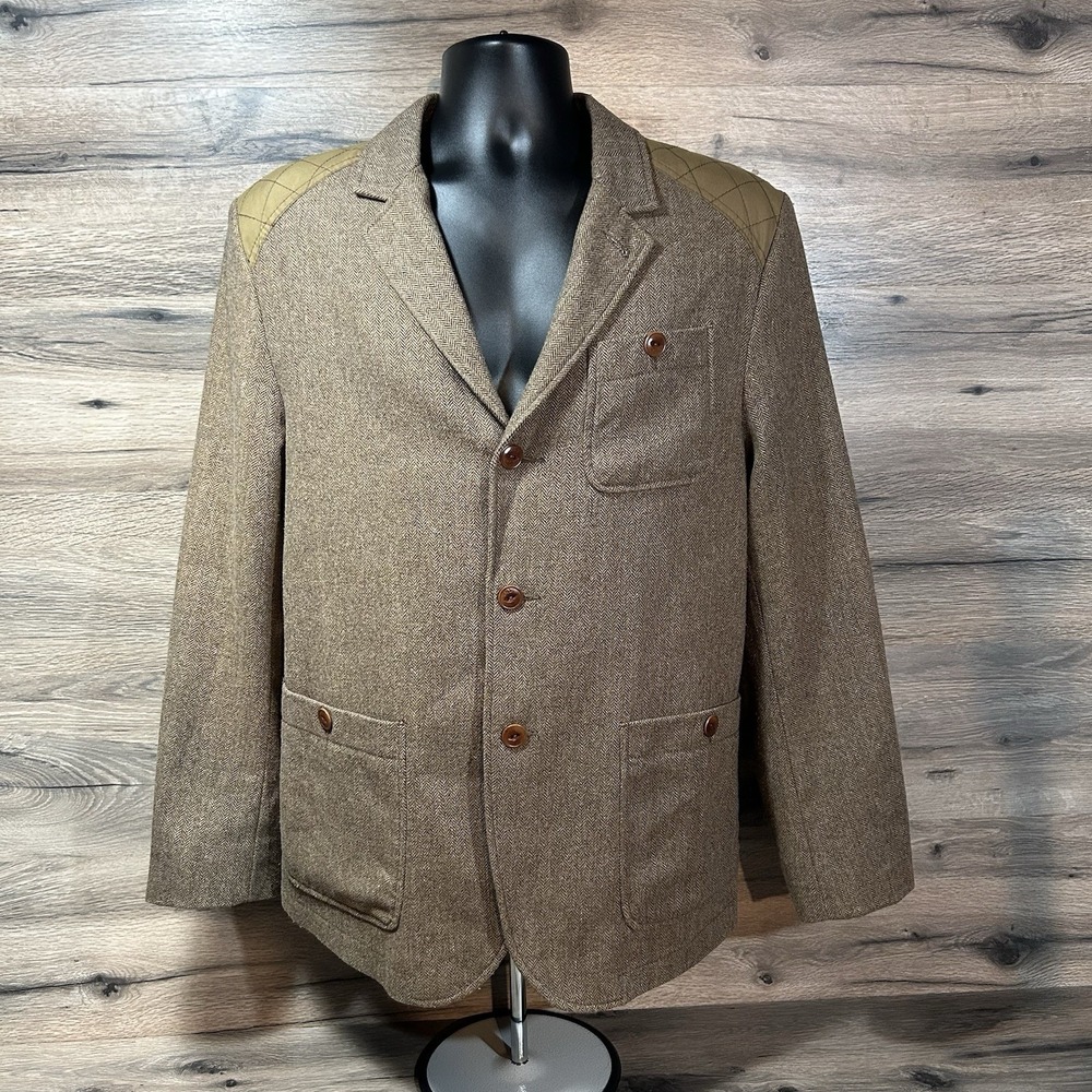 Tommy Hilfiger Men's Tweed Sport Coat Blazer Wool Blend Herringbone‎ Large